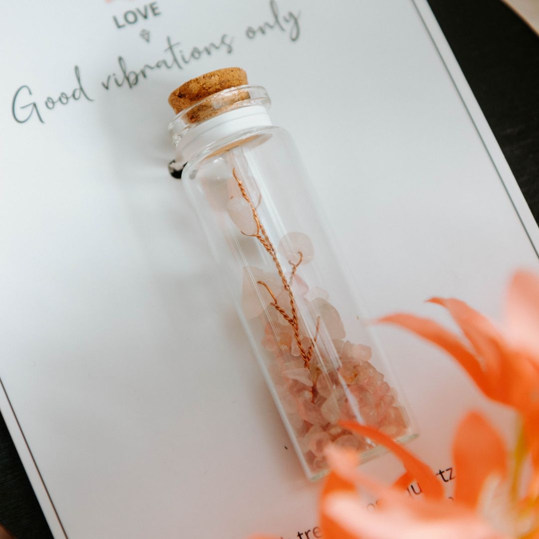 Wish bottle love card rosequarts