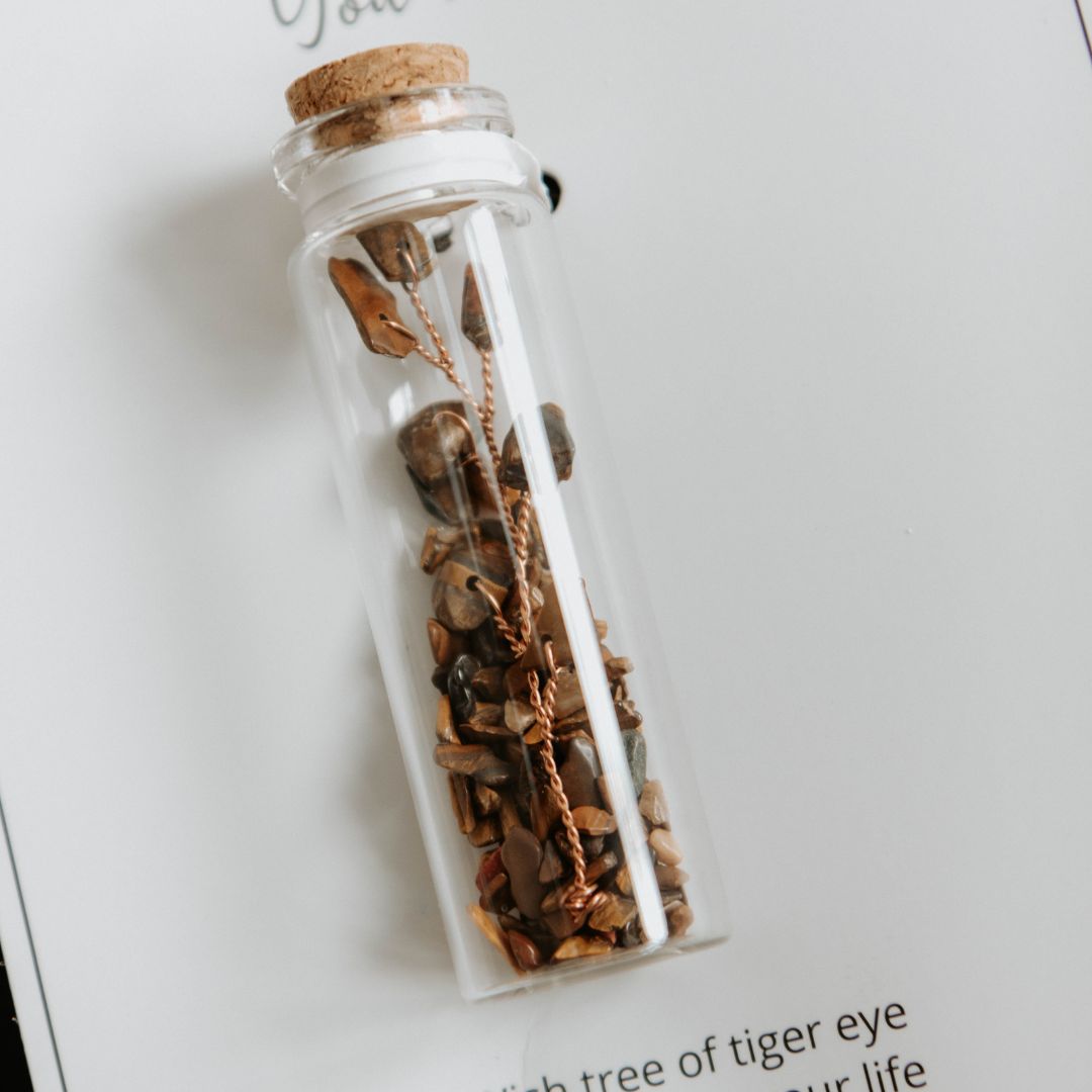 Wish bottle happy birthday card tiger eye tree