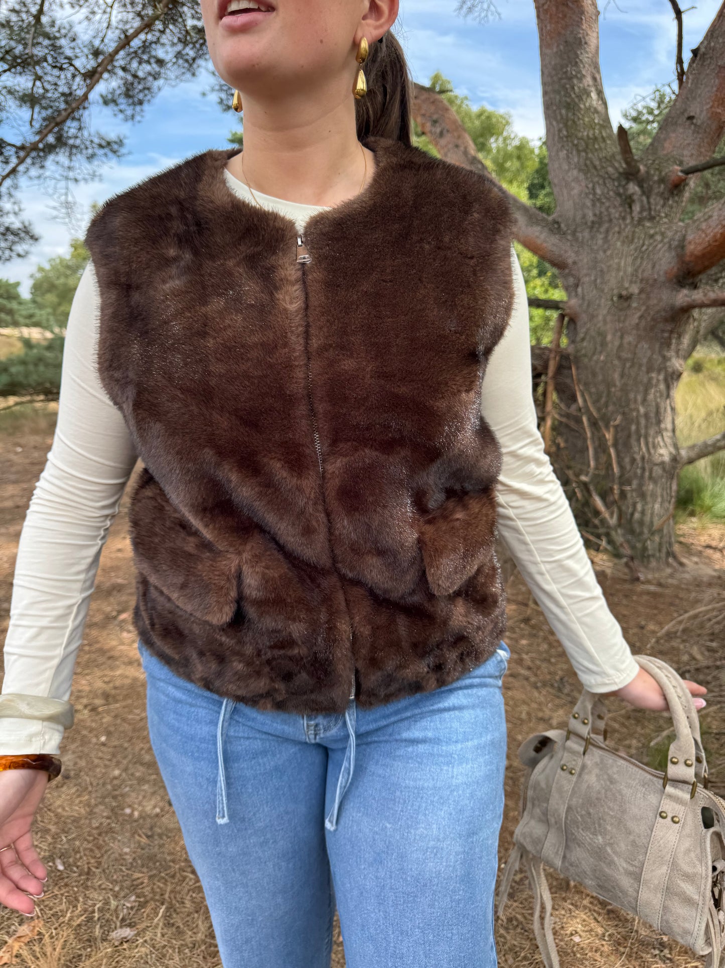 Paris Faux Fur bodywarmer Bruin