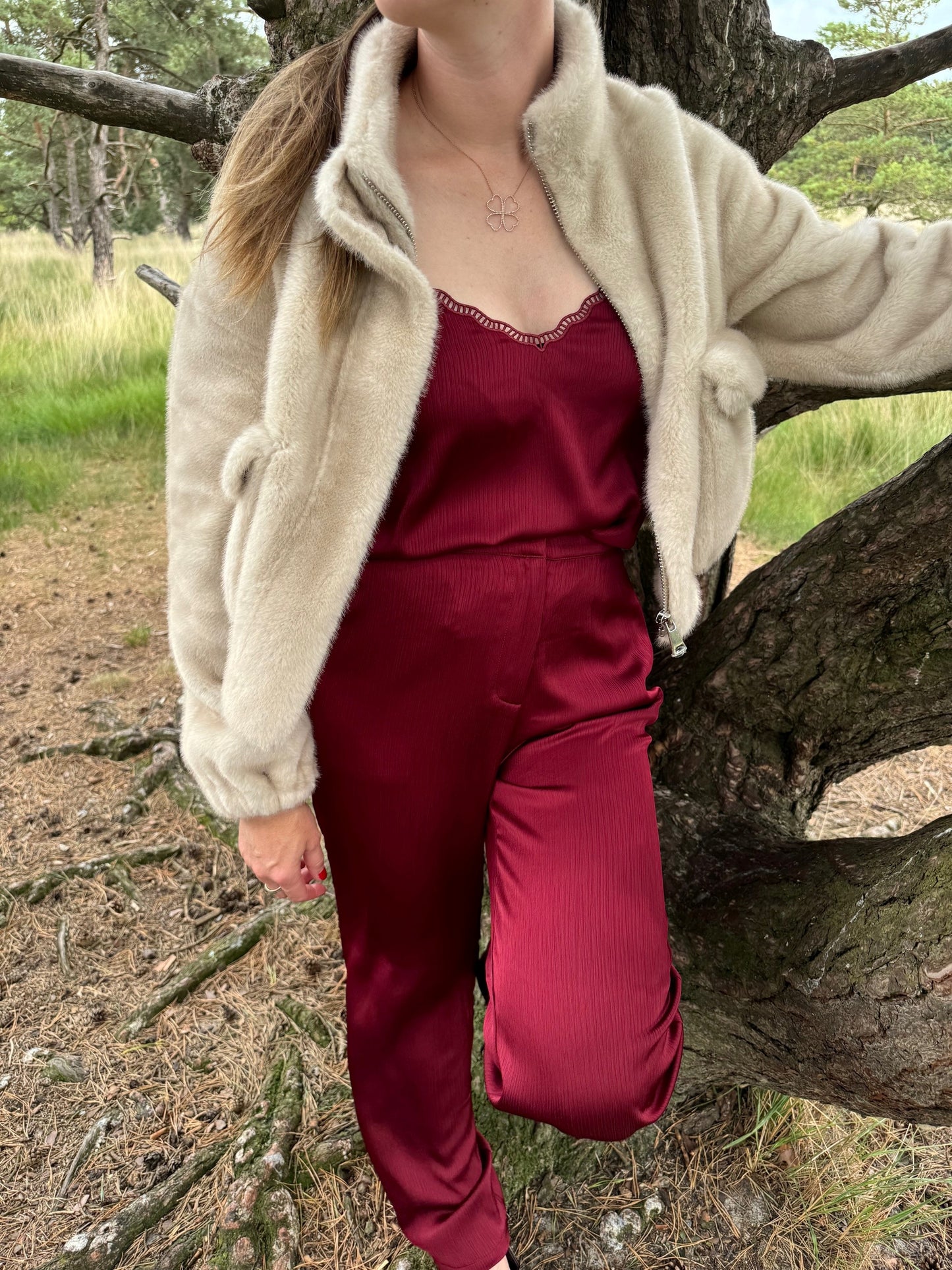 Satijnen broek Burgundy