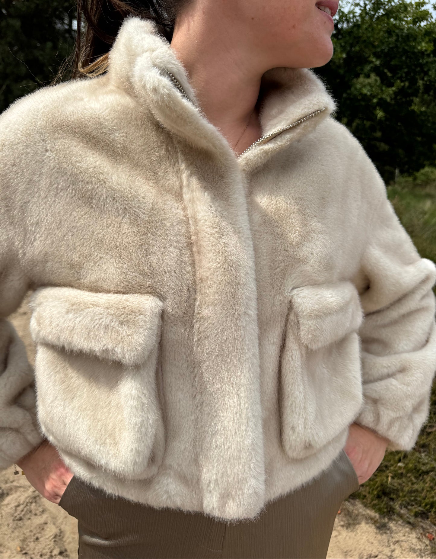 Faux Fur Jacket Paris Beige