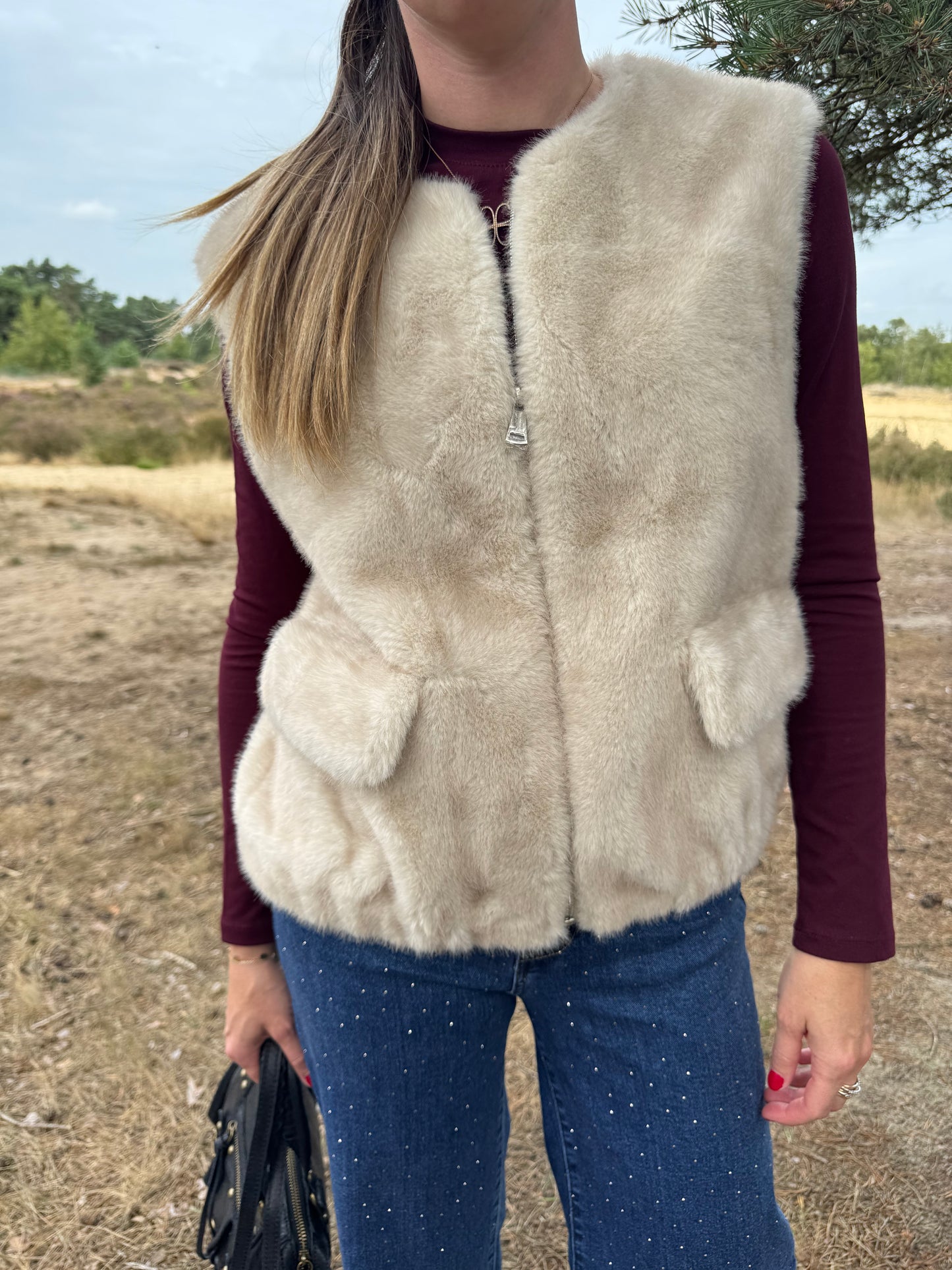 Paris Faux Fur bodywarmer Cream