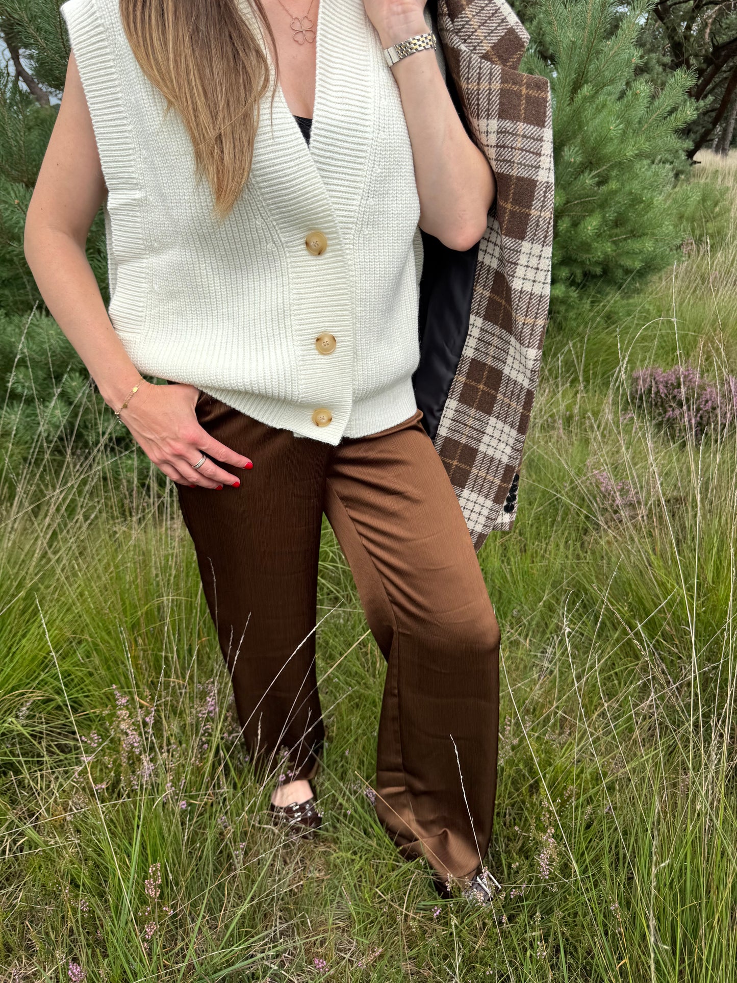 Oversized geruite blazer bruin Londen