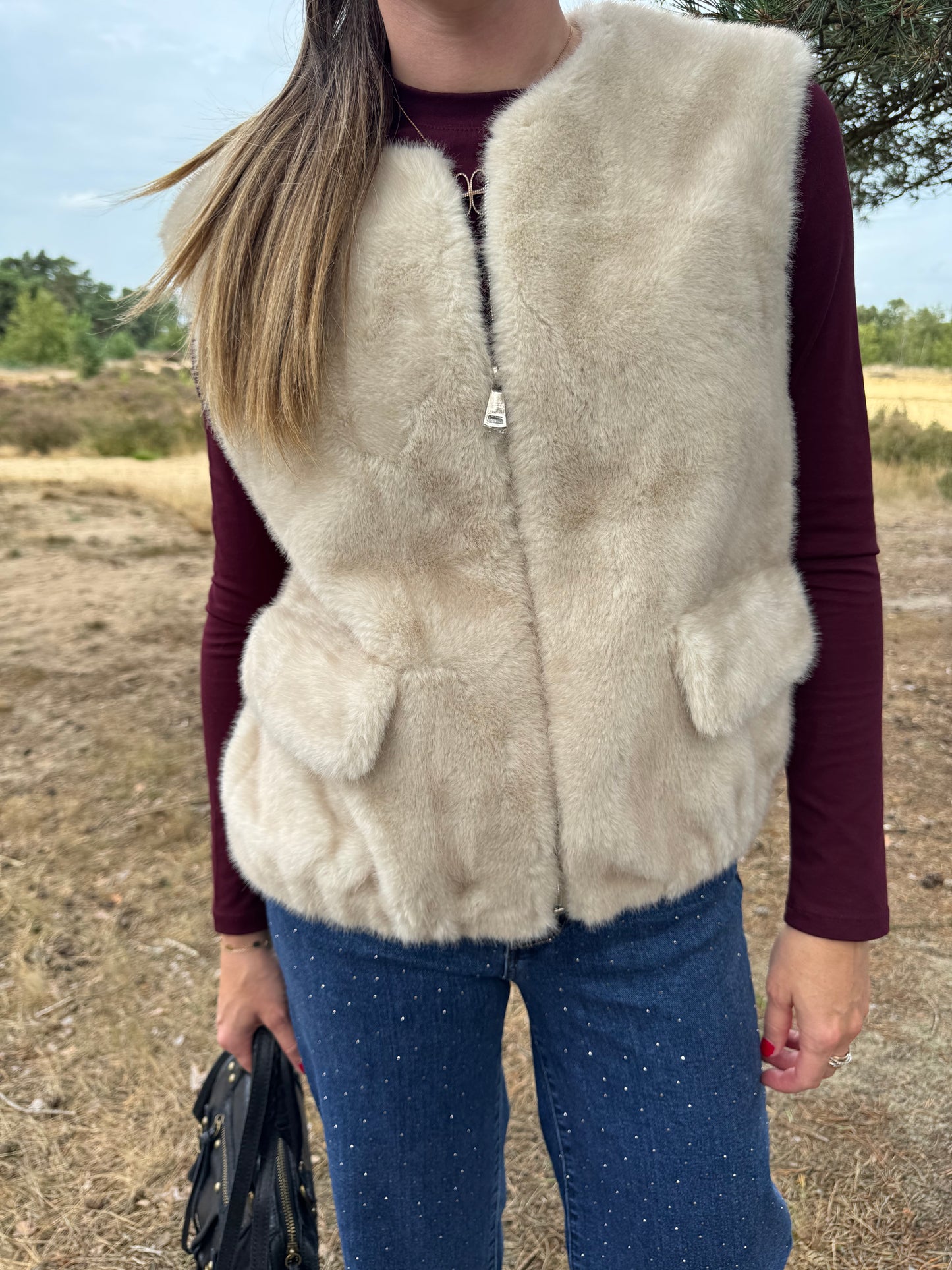 Paris Faux Fur bodywarmer Cream
