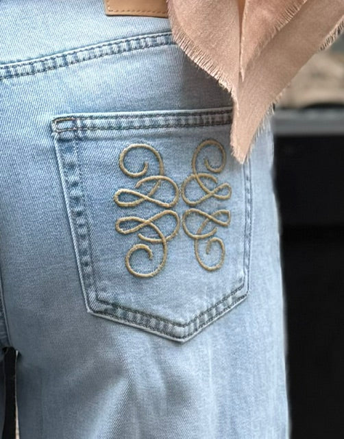 Ice Blue Wide Leg Jeans detail