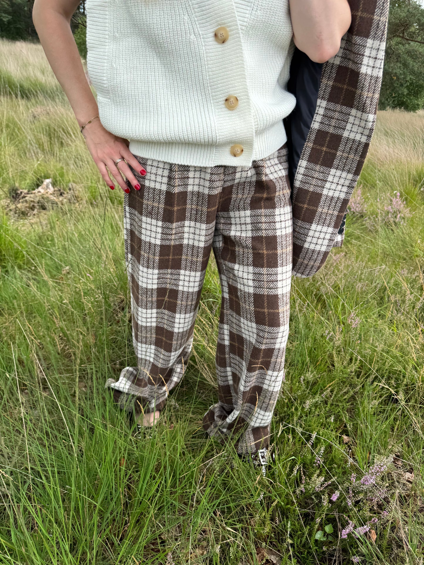 Baggy broek Londen met ruit patroon bruin