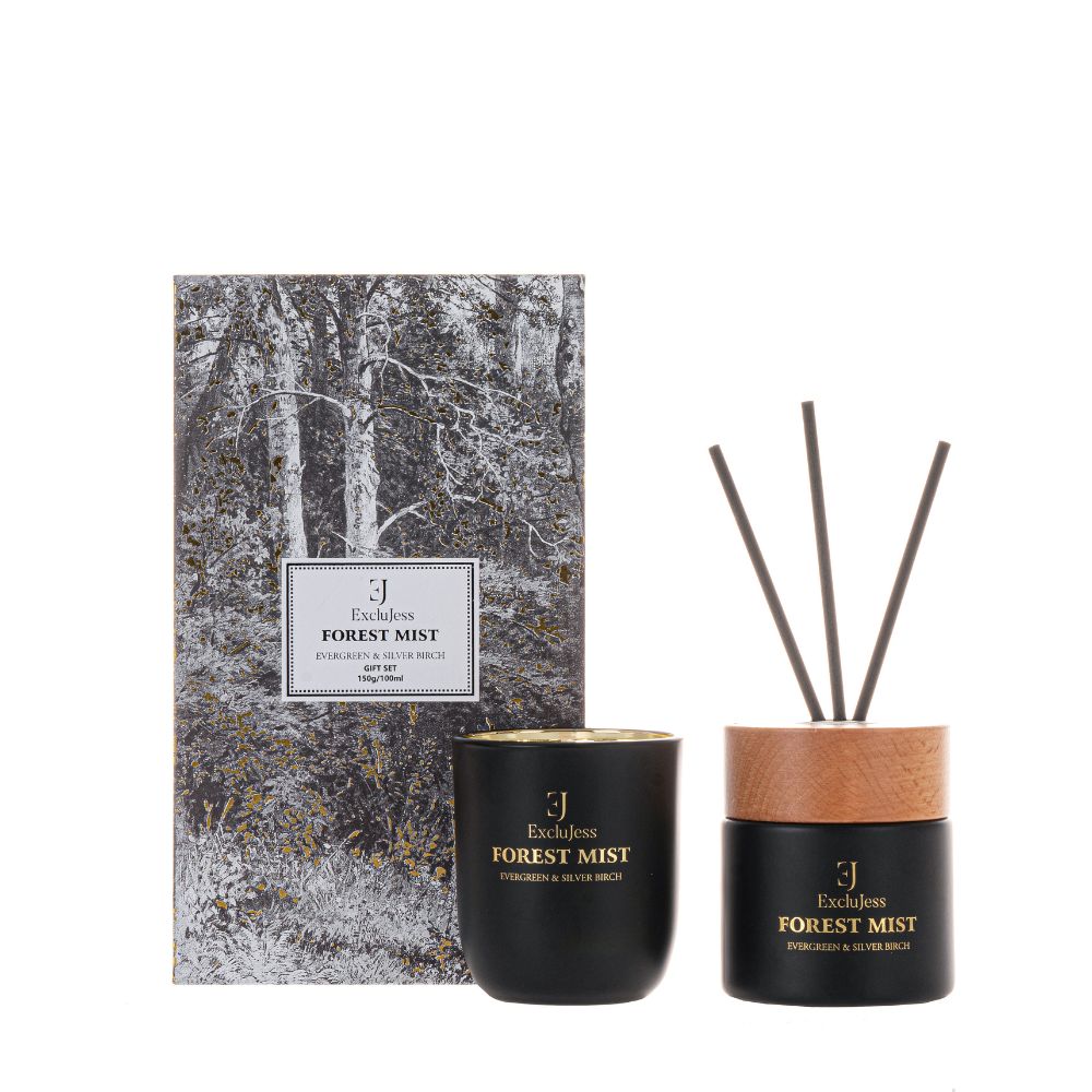 Forest Mist Gift set fragrance sticks & candle – Evergreen & Silver Birch