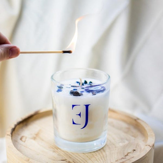 'Evil eye' scented candle with evil eye pendant & crystals