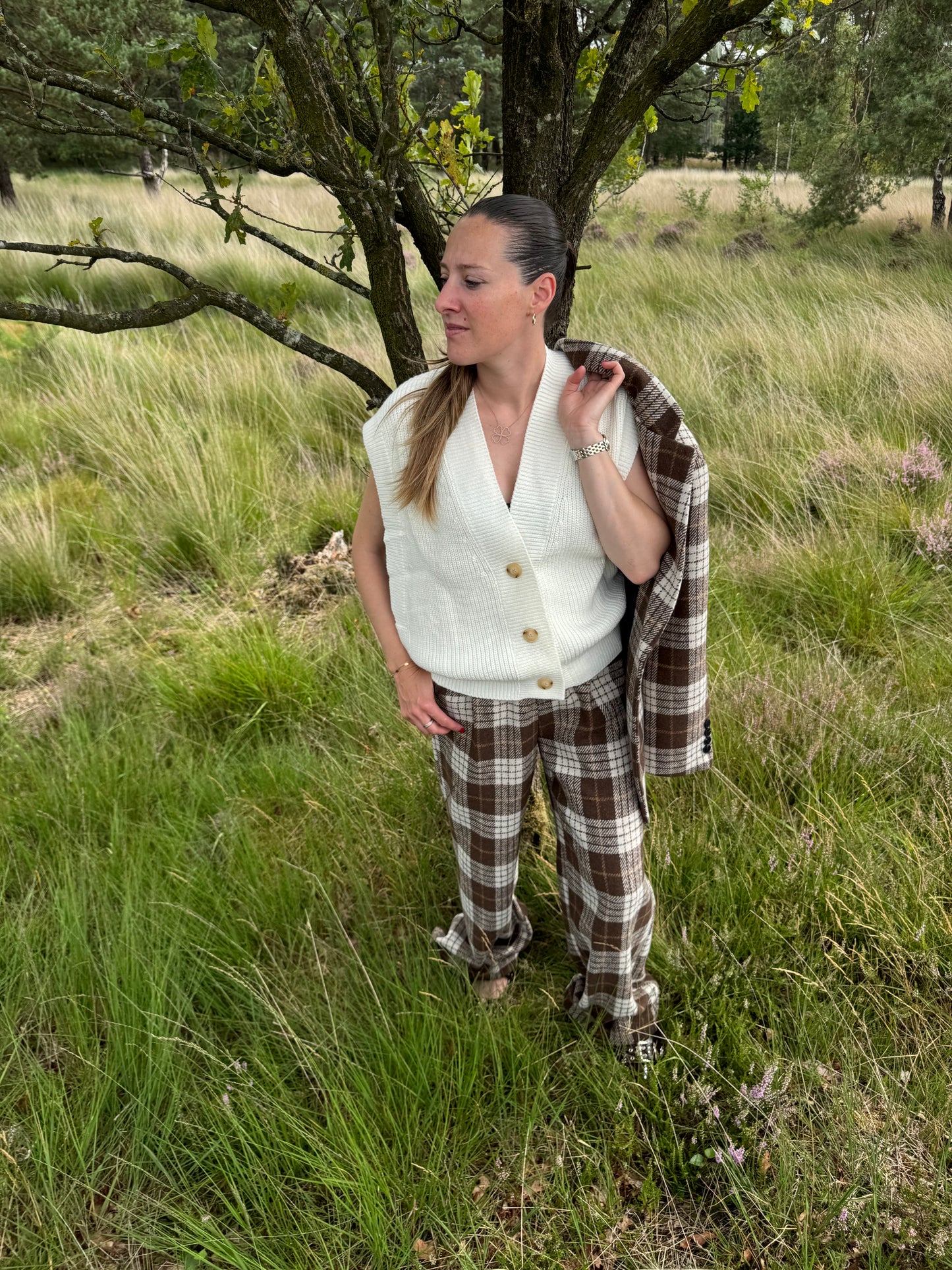 Baggy broek Londen met ruit patroon bruin