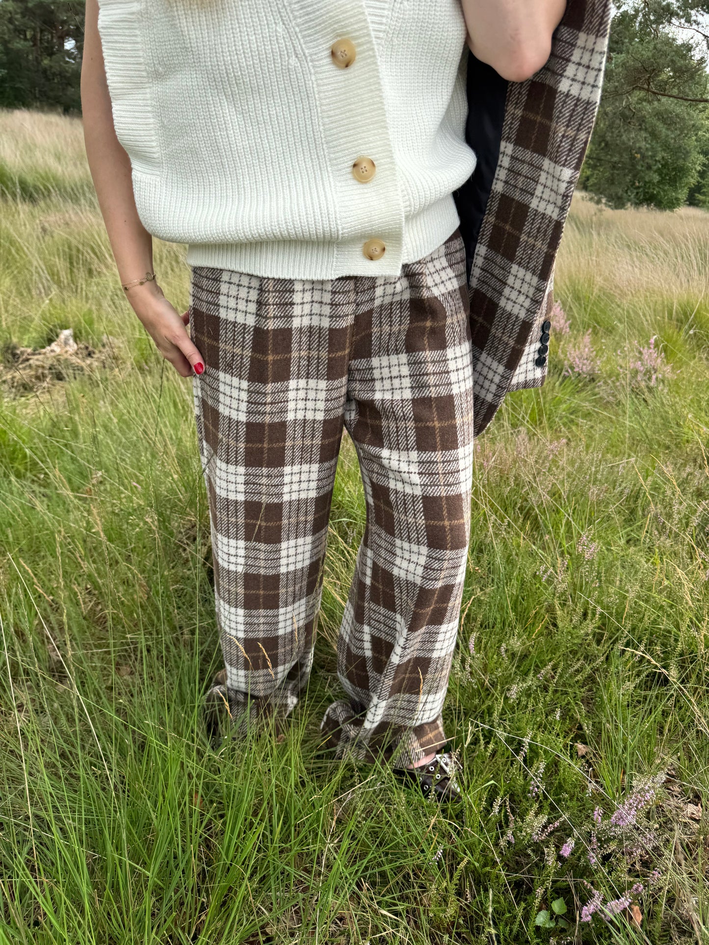 Baggy broek Londen met ruit patroon bruin