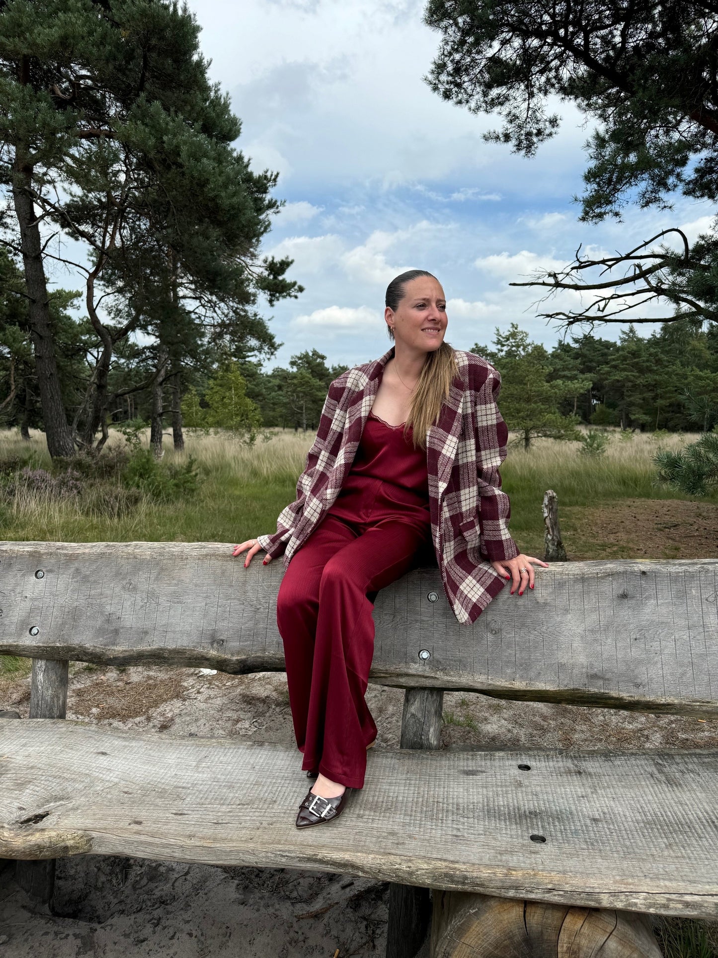 Oversized geruite blazer Burgundy Londen