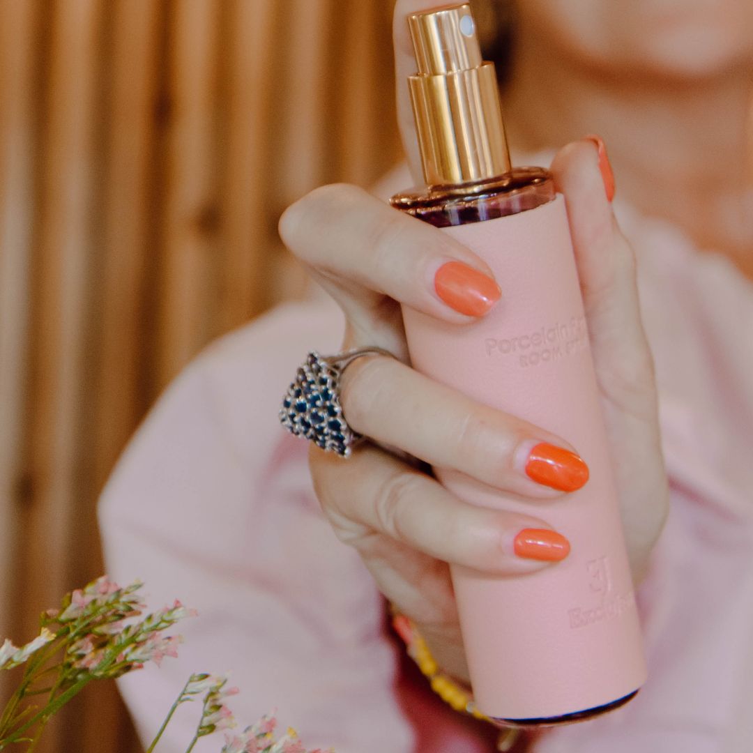 Porcelain peony pink leather feel room spray