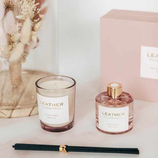 Pink leather porcelain peony gift pack