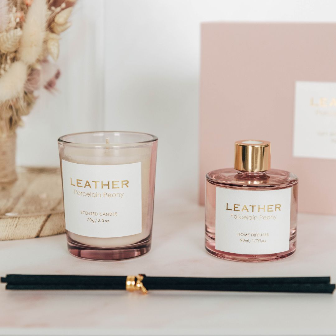 Pink leather porcelain peony gift pack