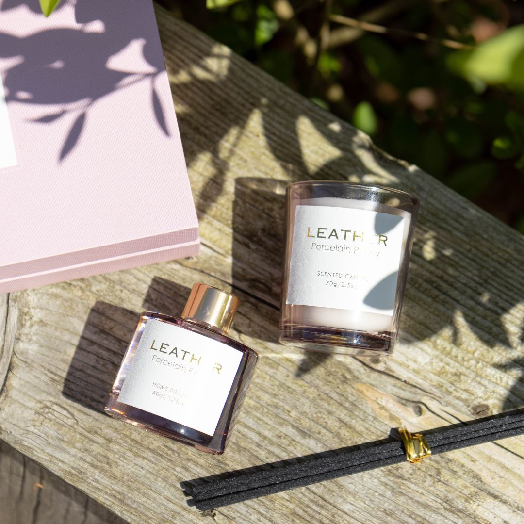 Pink leather porcelain peony gift pack