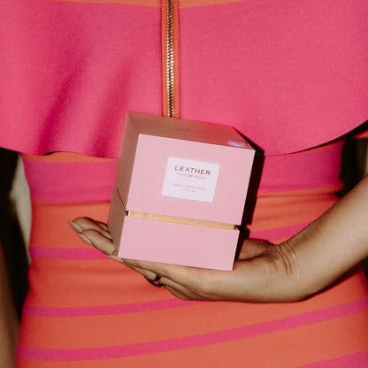 Pink leather porcelain peony candle