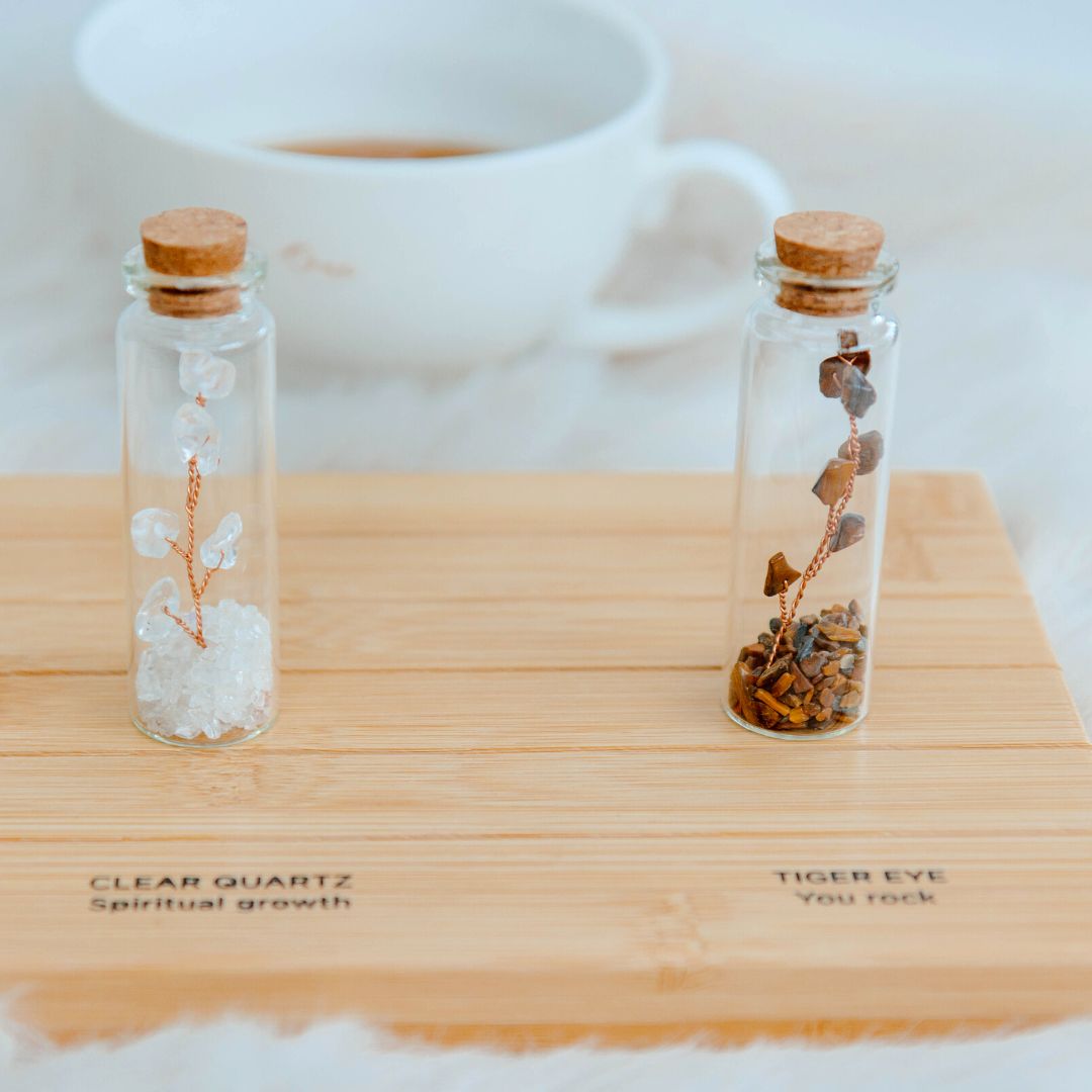 Wish bottle happy birthday card tiger eye tree