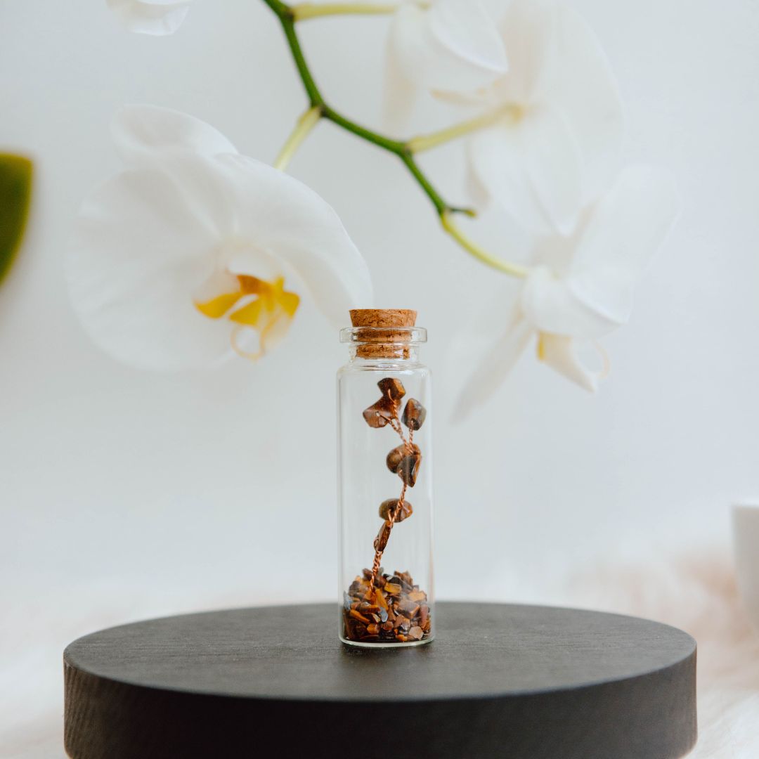 Wish bottle happy birthday card tiger eye tree
