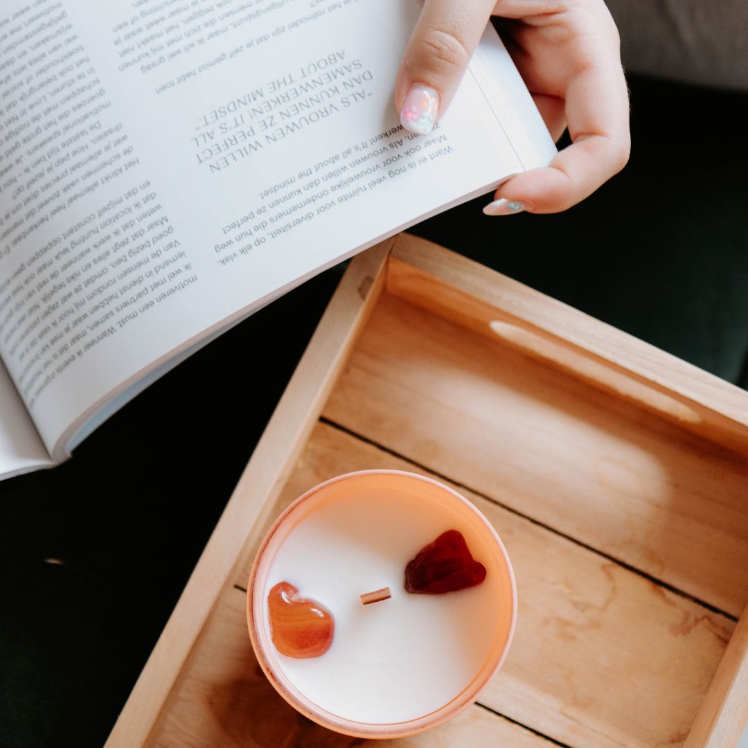 Crystal candle red carnelian motivation