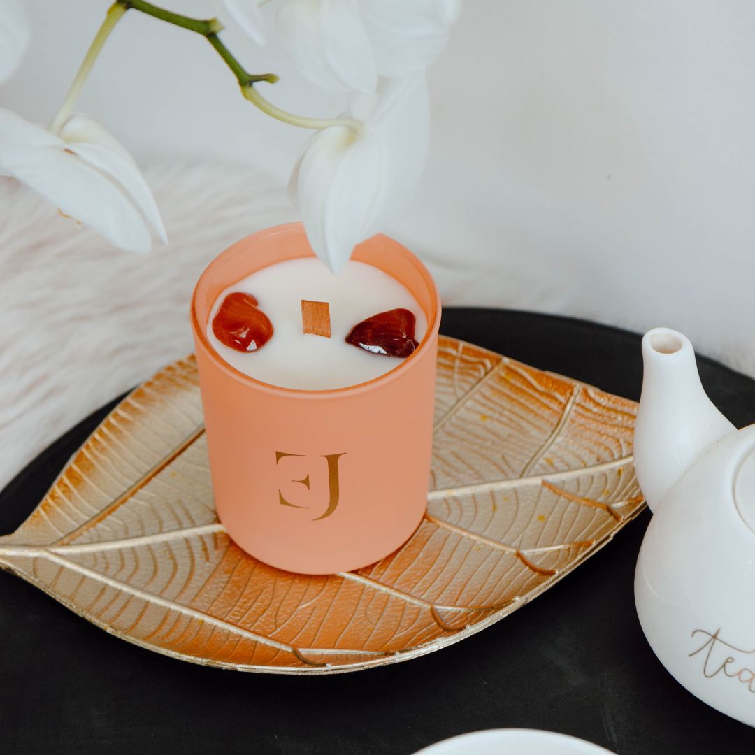 Crystal candle red carnelian motivation