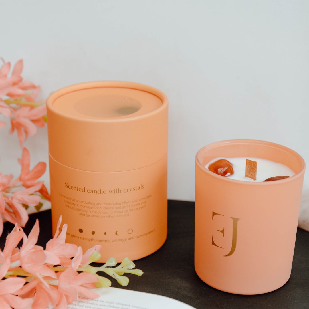 Crystal candle red carnelian motivation