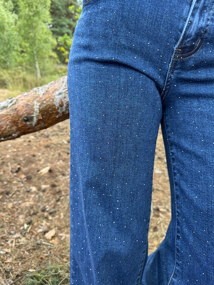 Donker Blauwe Jeans Subtiele Glitter