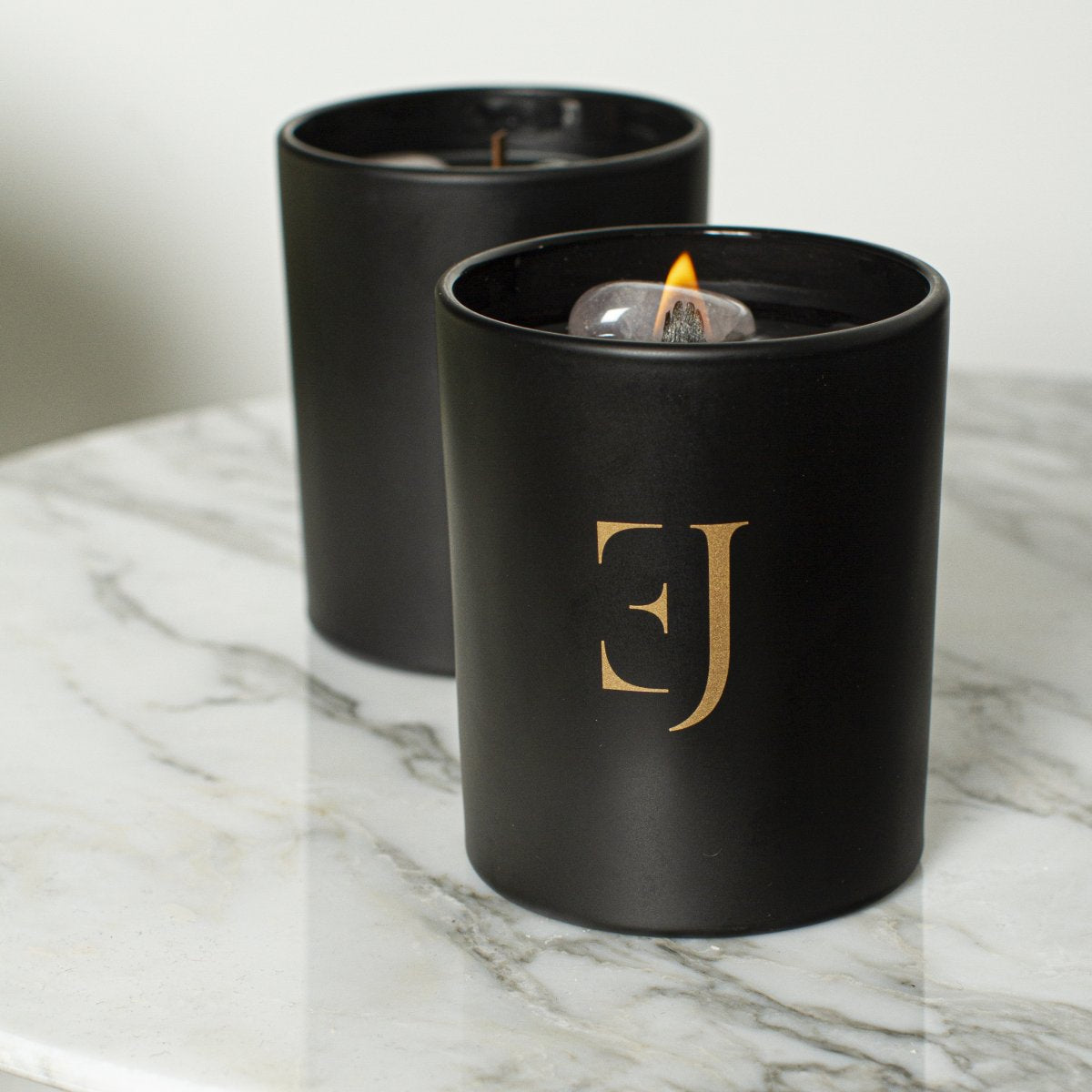 Black luxury scented candle with crystals and unique chain