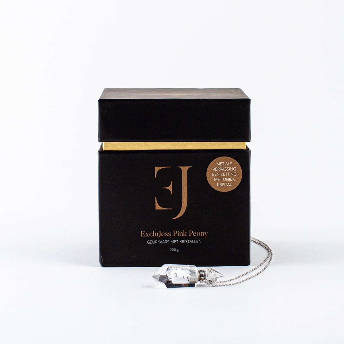 Black luxury scented candle with crystals and unique chain