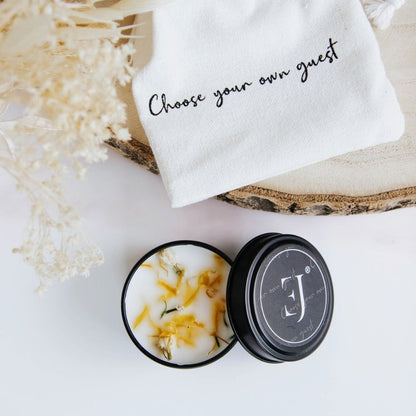 Quote candle in tin – Choose your own guest (small size)