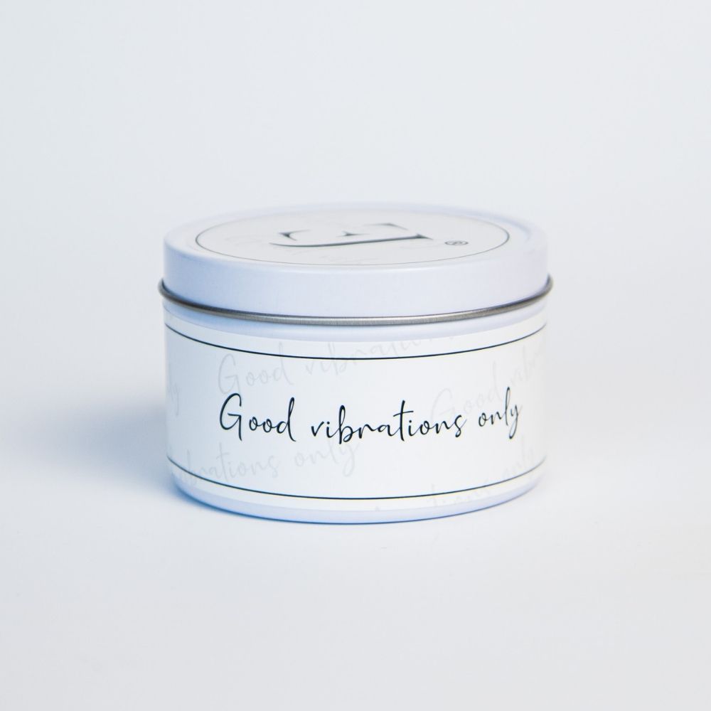Quote candle in tin – Good vibrations only