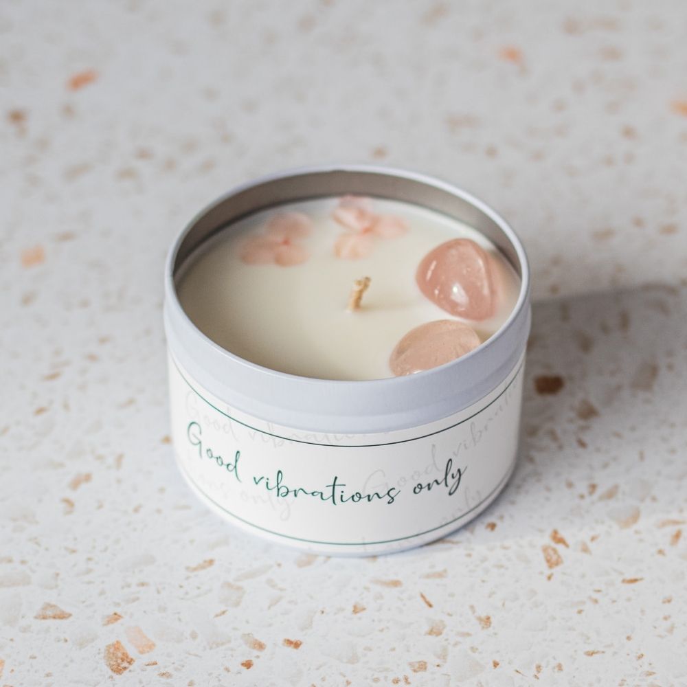 Quote candle in tin – Good vibrations only