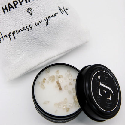 Quote candle in tin – Happiness in your life (small size)