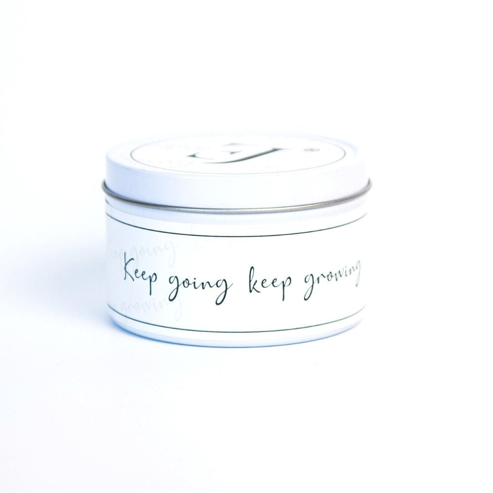 Quote candle in a can – Keep going keep growing