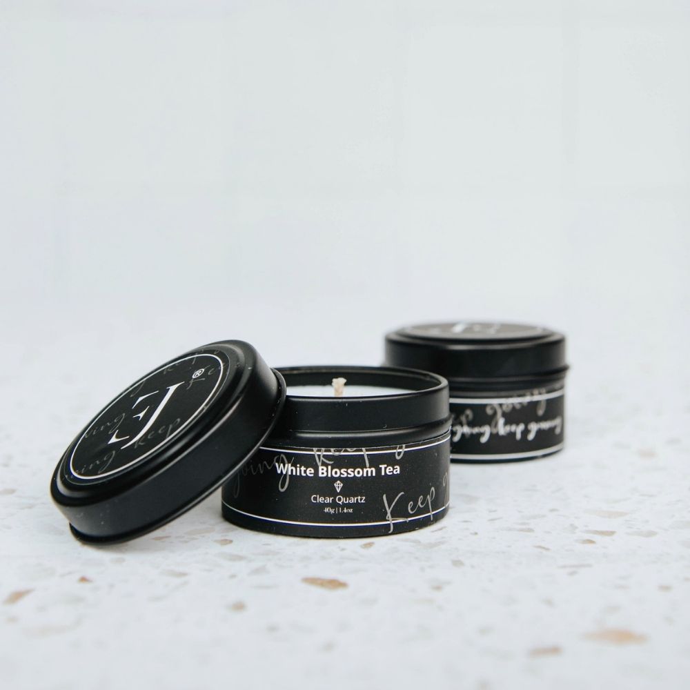 Quote candle in tin – Keep going keep growing (small size)