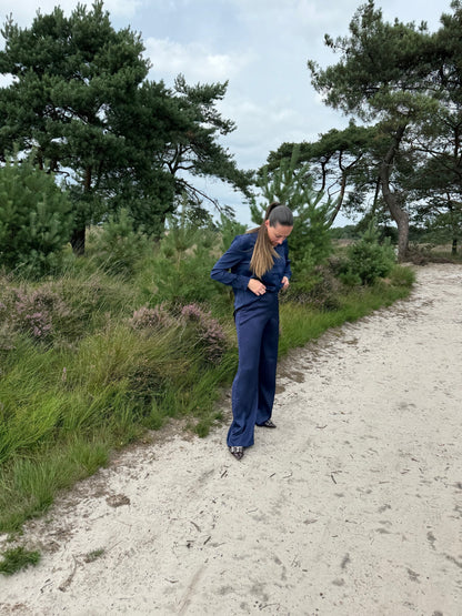 Satijnen broek Beige Marine Blue