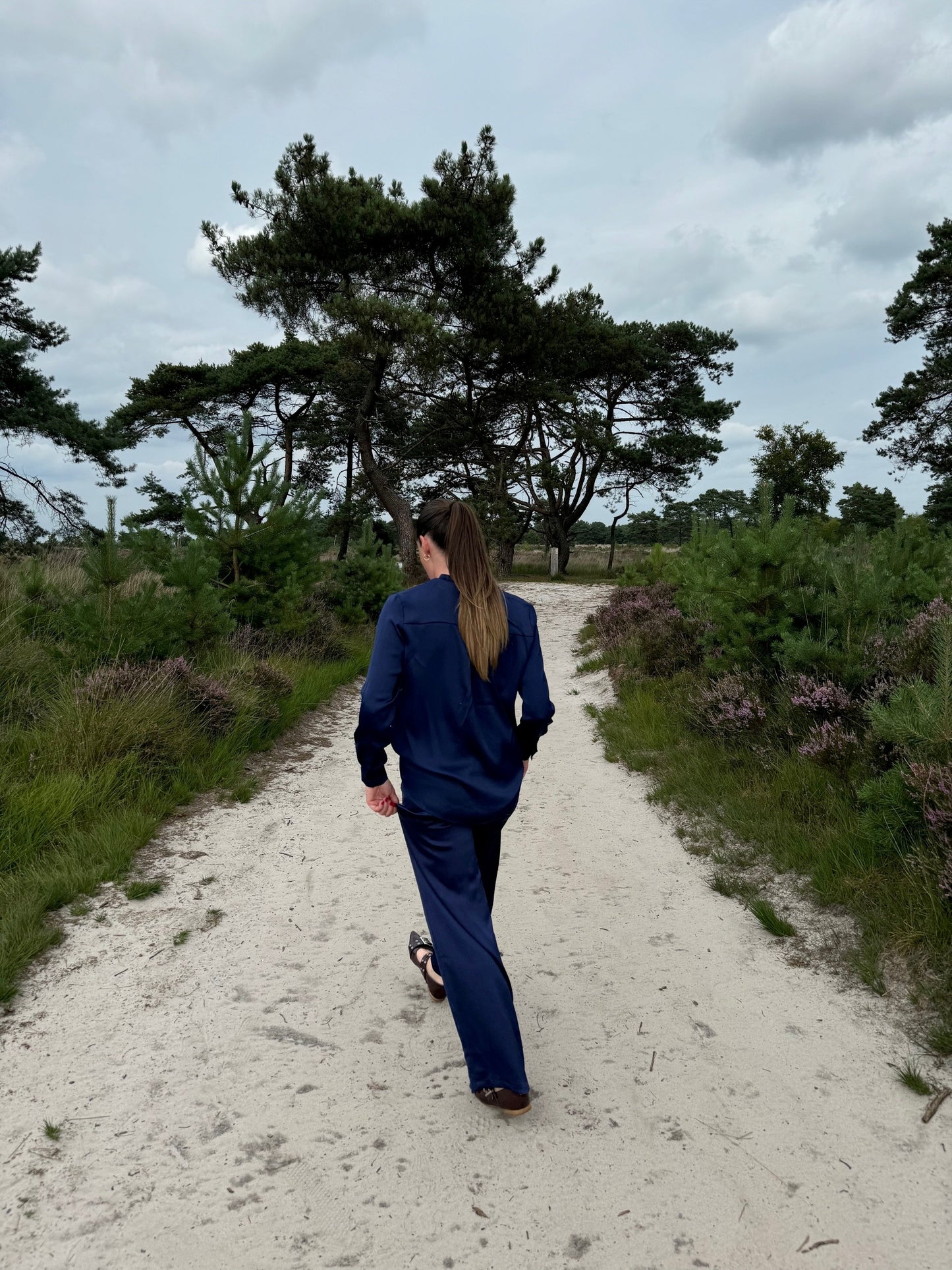Satijnen broek Beige Marine Blue