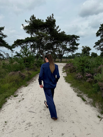 Satijnen broek Beige Marine Blue
