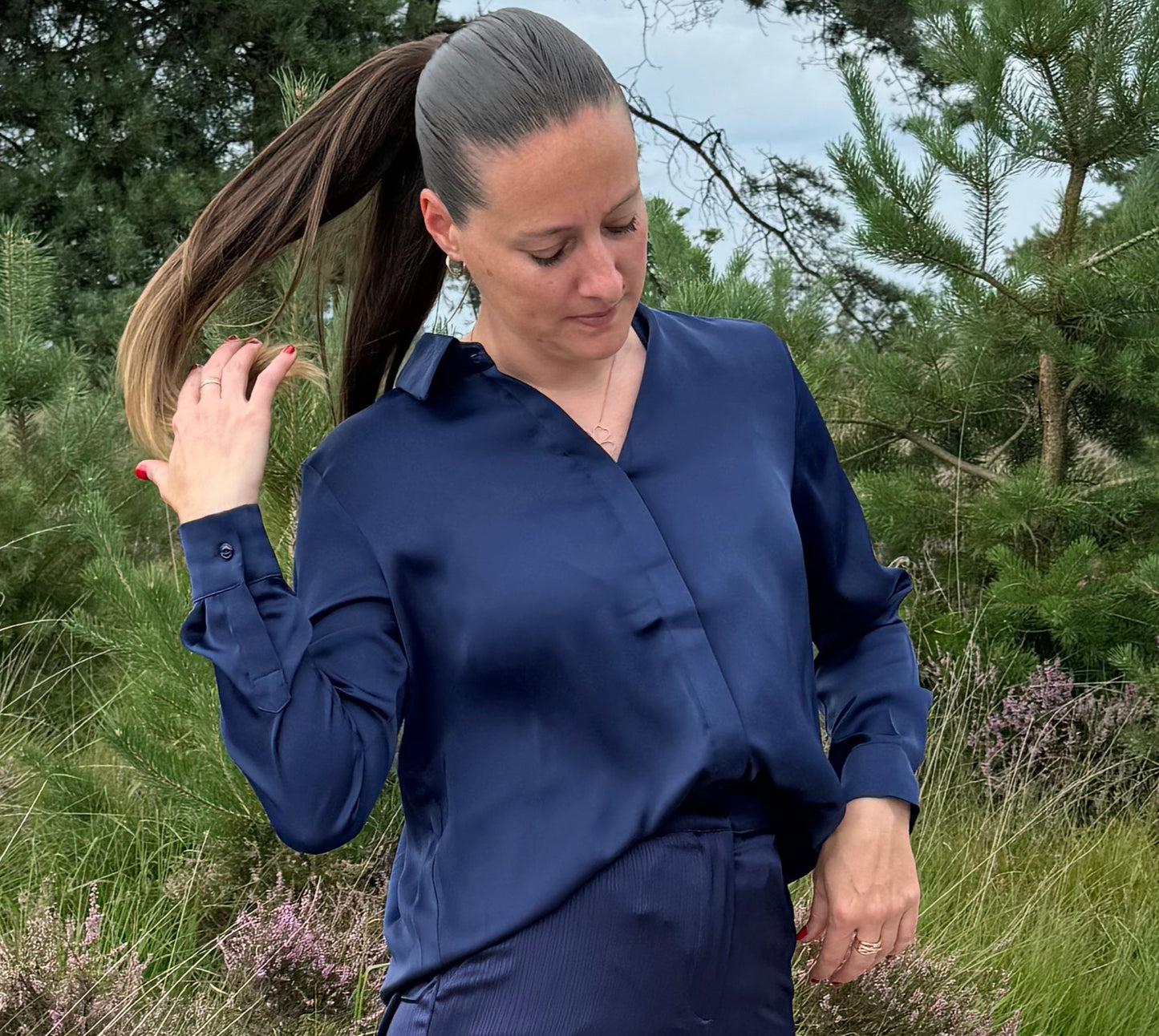 Satijnen hemd Navy Blue