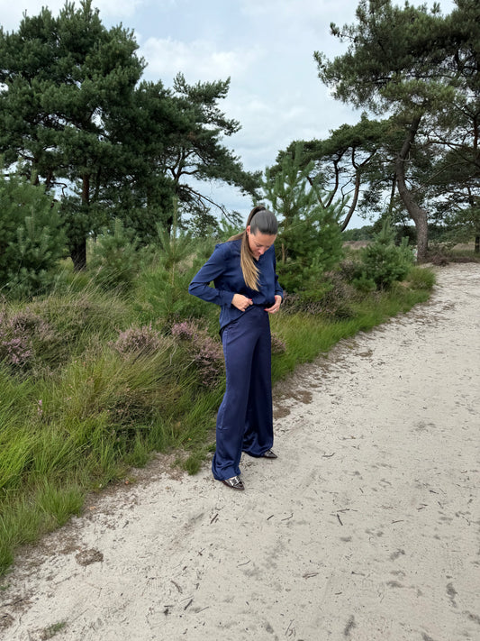 Satijnen hemd Navy Blue