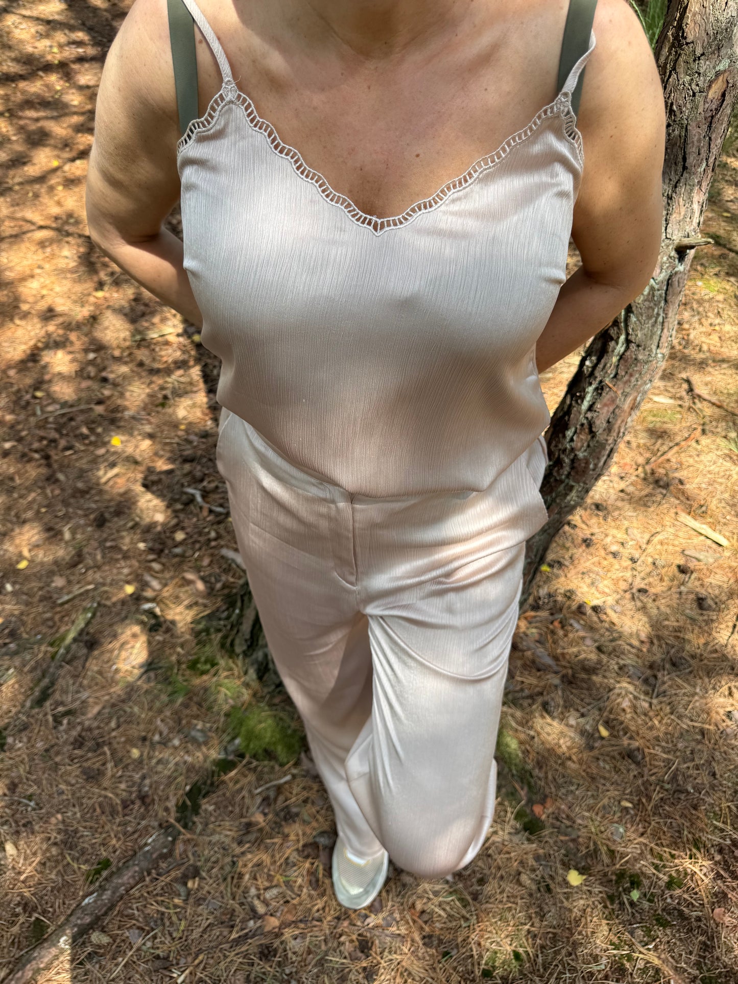 Satijnen broek Beige Champagne