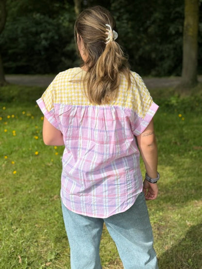 Lena – Pastel geruite blouse dames