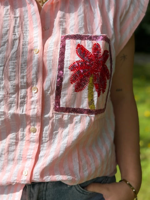Fien – Gestreepte blouse met palmprint dames