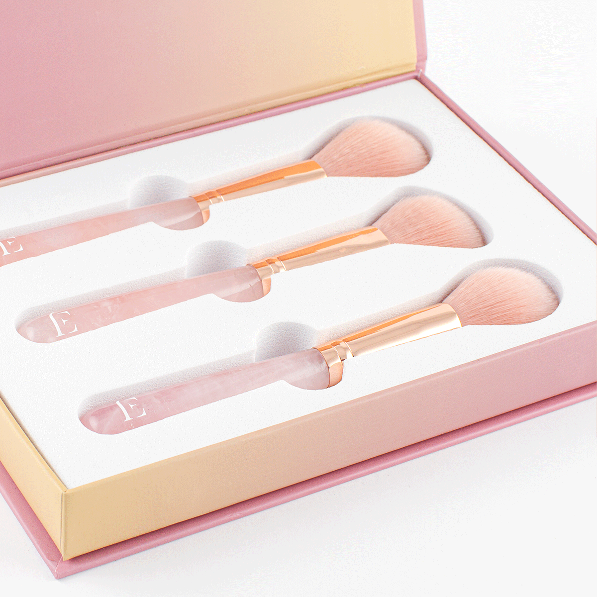 Rose quartz makeup brushes