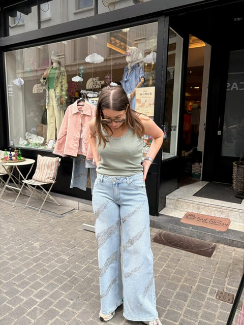 Amber – Wide leg jeans met kristallen dames