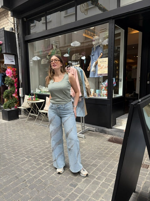 Amber – Wide leg jeans met kristallen dames