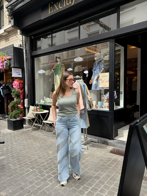 Amber – Wide leg jeans met kristallen dames