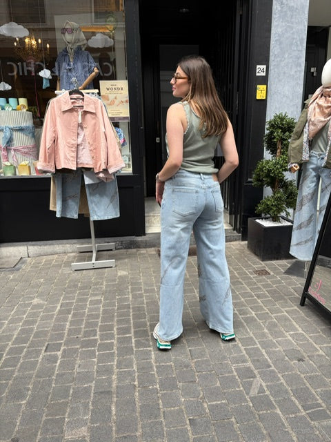 Amber – Wide leg jeans met kristallen dames