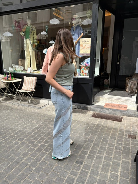 Amber – Wide leg jeans met kristallen dames