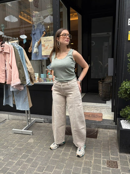 Parelgrijze balloon jeans dames