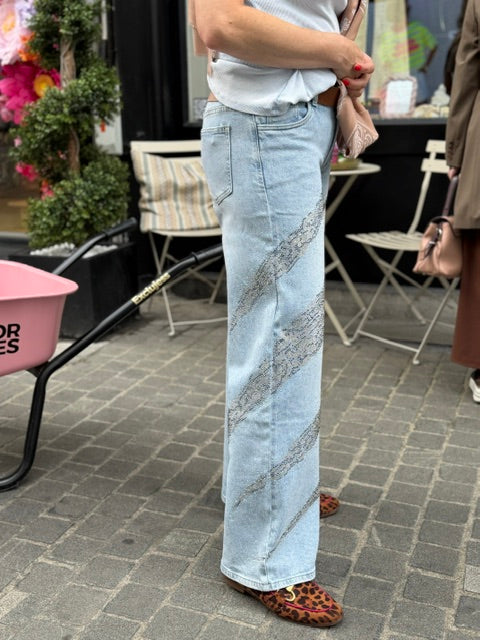 Glam Kristallen Wide Jeans zijkant